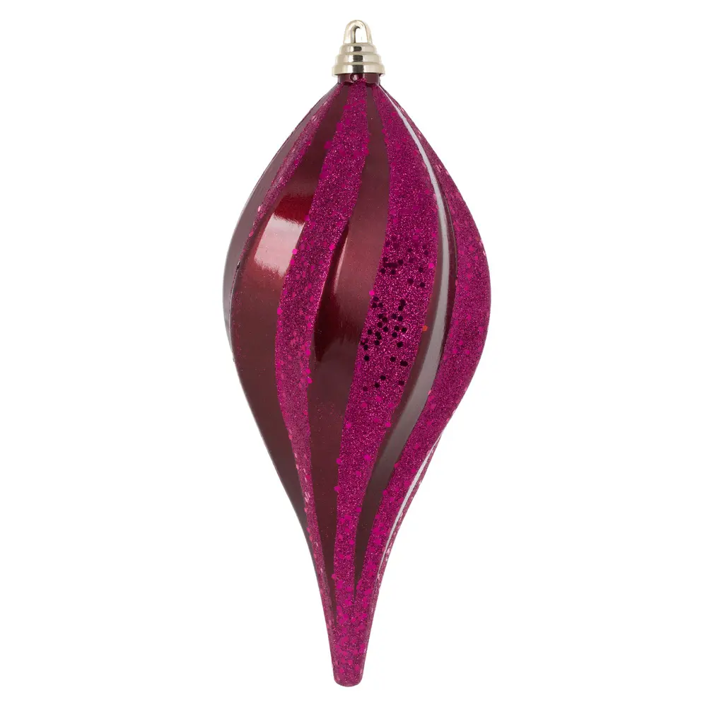 212 MAIN Shatterproof 12 in. Plastic Berry Red Glitter Finish Swirl Drop Christmas Ornament - Holiday Festive Home Decoration, Candy Glitter Swirl