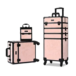 Byootique 3-Piece Makeup Train Cases Cosmetic Organizer Kit Wheel Artist