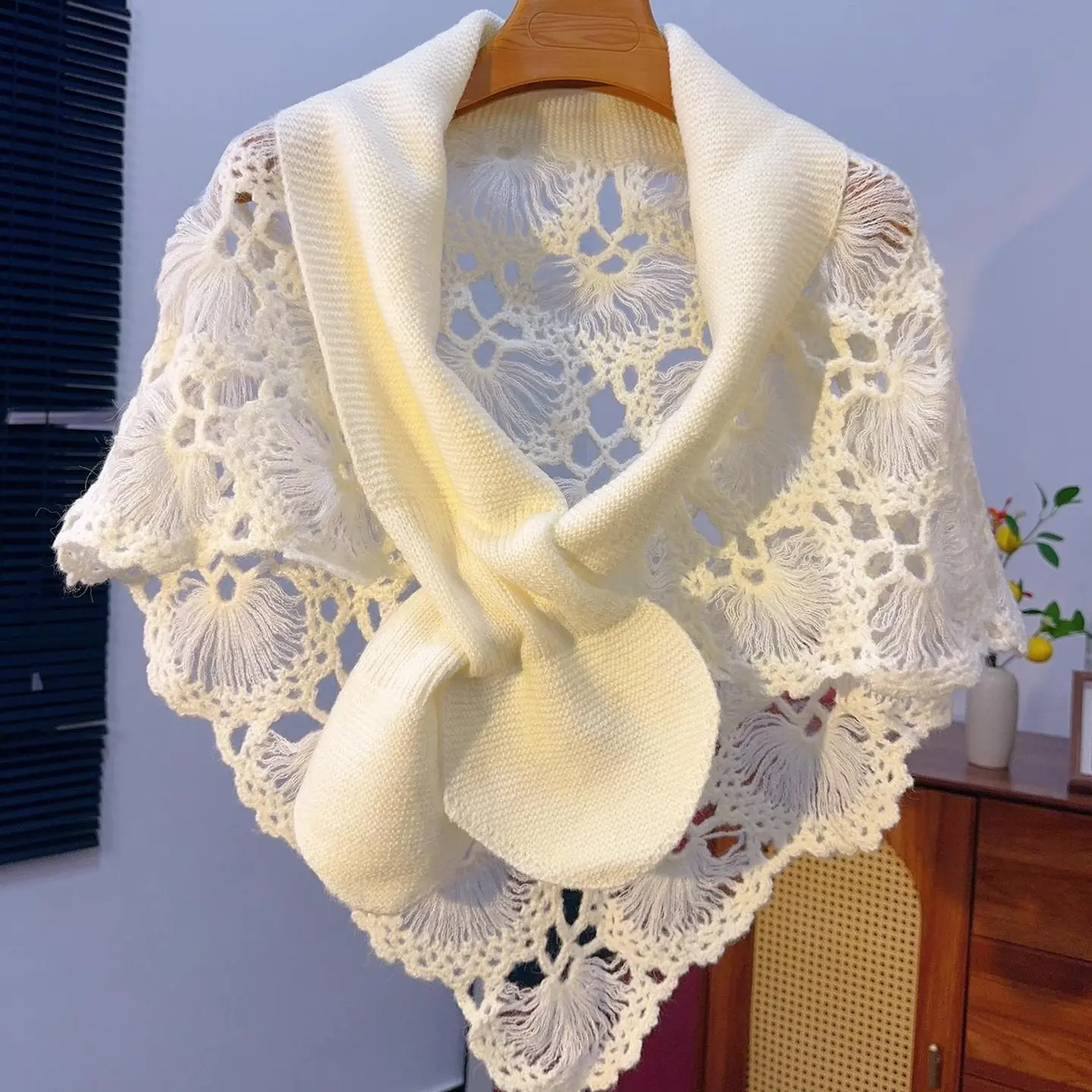 Women's Handknitted Hollow Cape Sweater - 3D Floral Crochet Pattern, Elegant Cozy Versatile Poncho Cloak Top, Knitwear, Lady