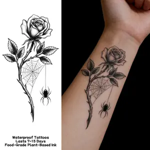 Waterproof temporary tattoo sticker magic tattoo lasting 7-15 days, rose spider pattern, herbal juice semi permanent tattoo simulation tattoo Tattoos on arms and legs