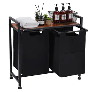 【GARVEE】2-Section Laundry Hamper Organizer, With Pull-Out & Removable Bags & Top Shelf , 2 x 11.5 Gallon Clothes Sorter for Laundry Room, Bathroom, Bedroom, Dorm