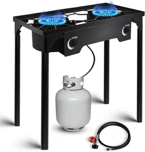 2 Burner Camping Stove Propane Gas Stove, 150,000 BTU High Pressure Outdoor Cooker, Portable Propane Stove for Backyard Cooking, BBQ, Camp Kitchen, and Outdoor Adventures
