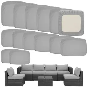 Outdoor Cushion Covers Replacement 14 count Patio Cushion Covers fit for 7 count 6-Seater Wicker Rattan Sectional Couch Sofa Outdoor Cushion Slipcovers Set Seat and  Cover Only, Grey