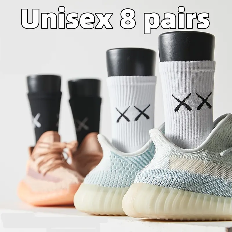 thighhighsocks Unisex sneakers girl Long Cotton summer Socks 8 Pairs - Sweat-Absorbent, Anti-Odor, Versatile for Autumn & Winter Men's Style, Pure Black and White socks women s  scrunchie socks pink sock woman sock socks  women high sock men