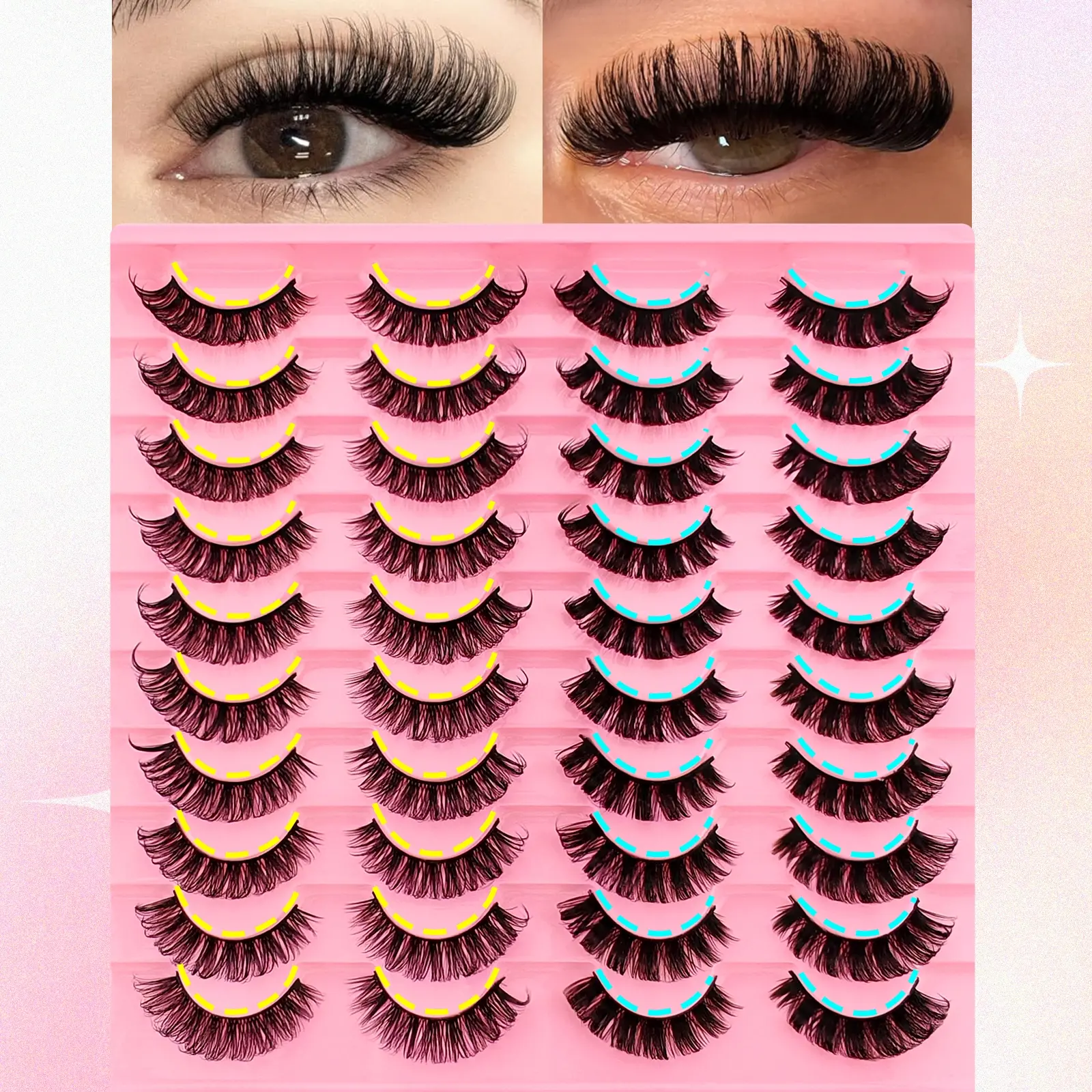 20 Pairs D Curl Cat Eye False Eyelashes, Mixed Styles, Dense Curled Fluffy Natural Voluminous Cross Design, Suitable for Various Occasions, Cosmetic, Pack, Faux Lashes, Fake Lashes