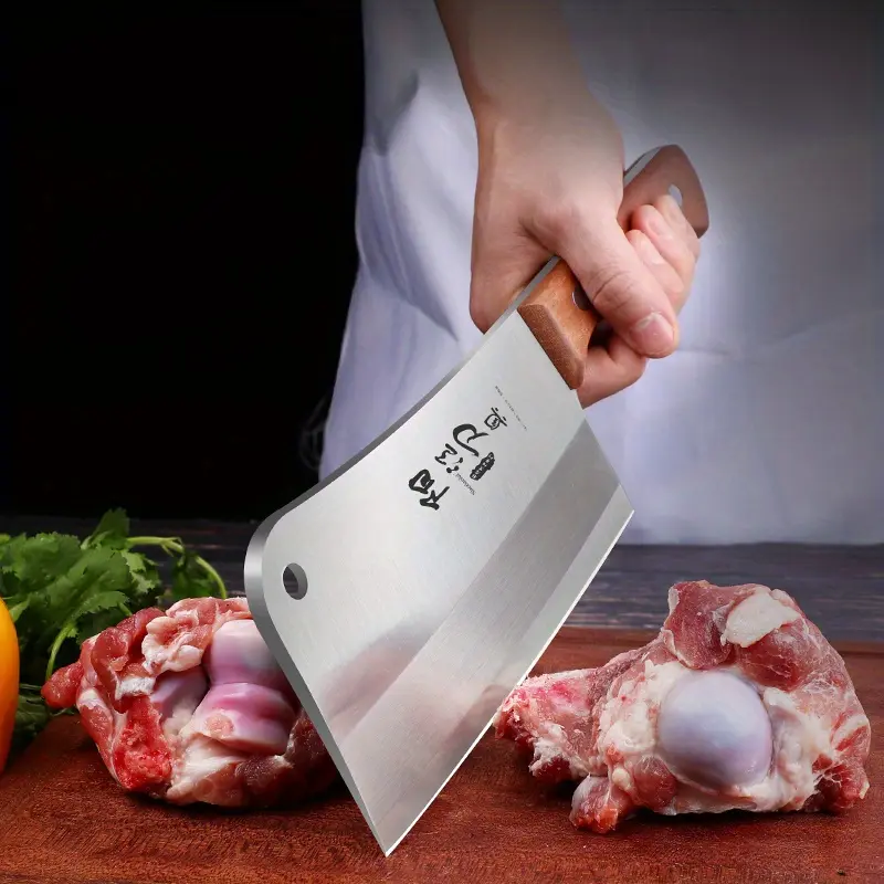 Pro-Grade Steel Thick Chopper with Ergonomic Wooden Handle, Heavy Blade Solid Metal Meatcleaver for Home Cooking, Professional Kitchenware for Home Use