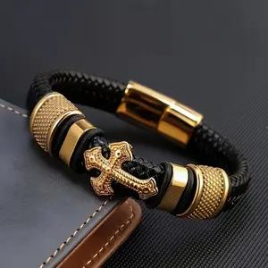 Men’s Stainless Steel Cross Bracelet - Magnetic Clasp Sports Wristband, Elegant Bangle for Boyfriend Gift