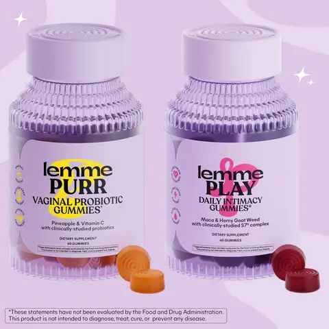 Bedroom Bundle - Lemme Purr Gummies & Lemme Play Gummies, Vaginal Health Gummies with Clinically-Studied SNZ-1969 Probiotics + Daily Intimacy Gummies with Clinically-Studied S7 Complex
