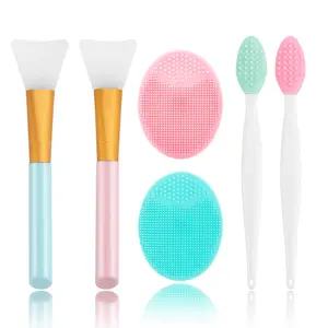 Silicone Face Scrubber Set, 2PCS Exfoliating Lip Brush, 2PCS Facial Cleansing Brush & Silicone Mask Applicator, Blackhead Remover Exfoliator for Deep Pore Cleaning & Skin Care Tools