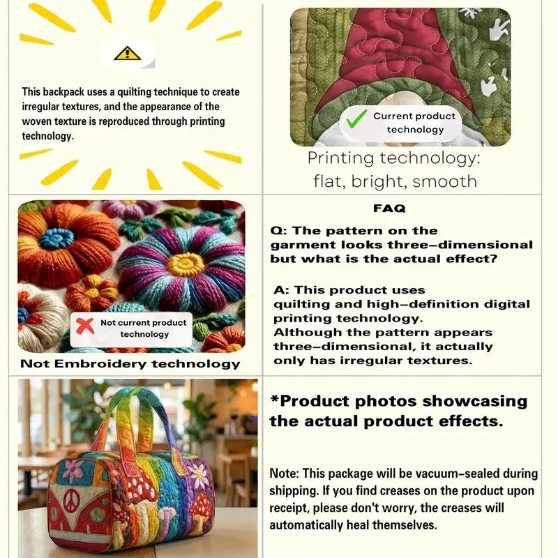 18 inch*9 inch*9 inch Unisex Boho Quilted Weekender Travel Bag, Lightweight & Comfortable, Hippie Design