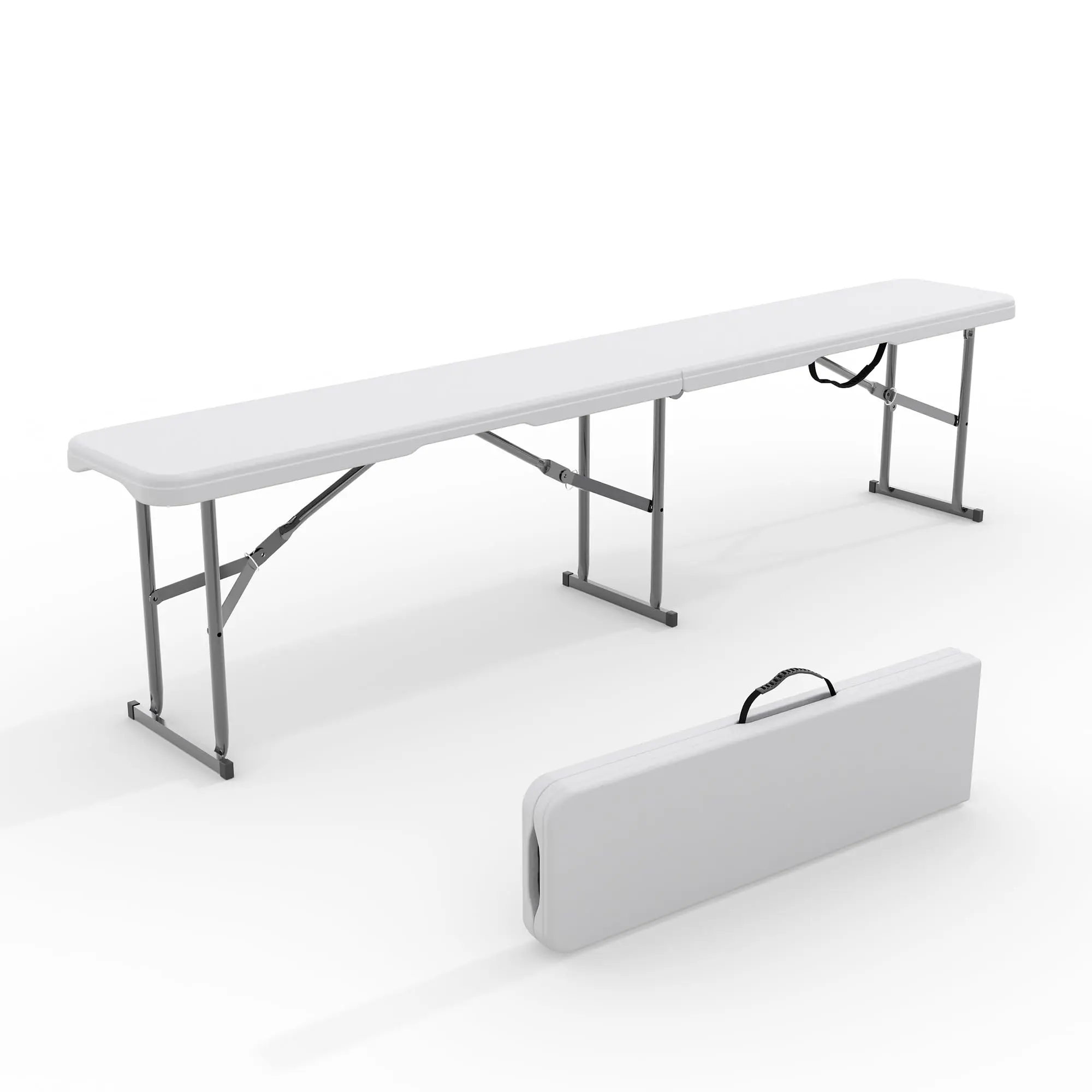 GAOMON Portable Folding Bench 6 Foot, Plastic Foldable Bench HDPE BenchTop with Carrying Handle for Outdoor Picnic Camping Party Sports Activities - White