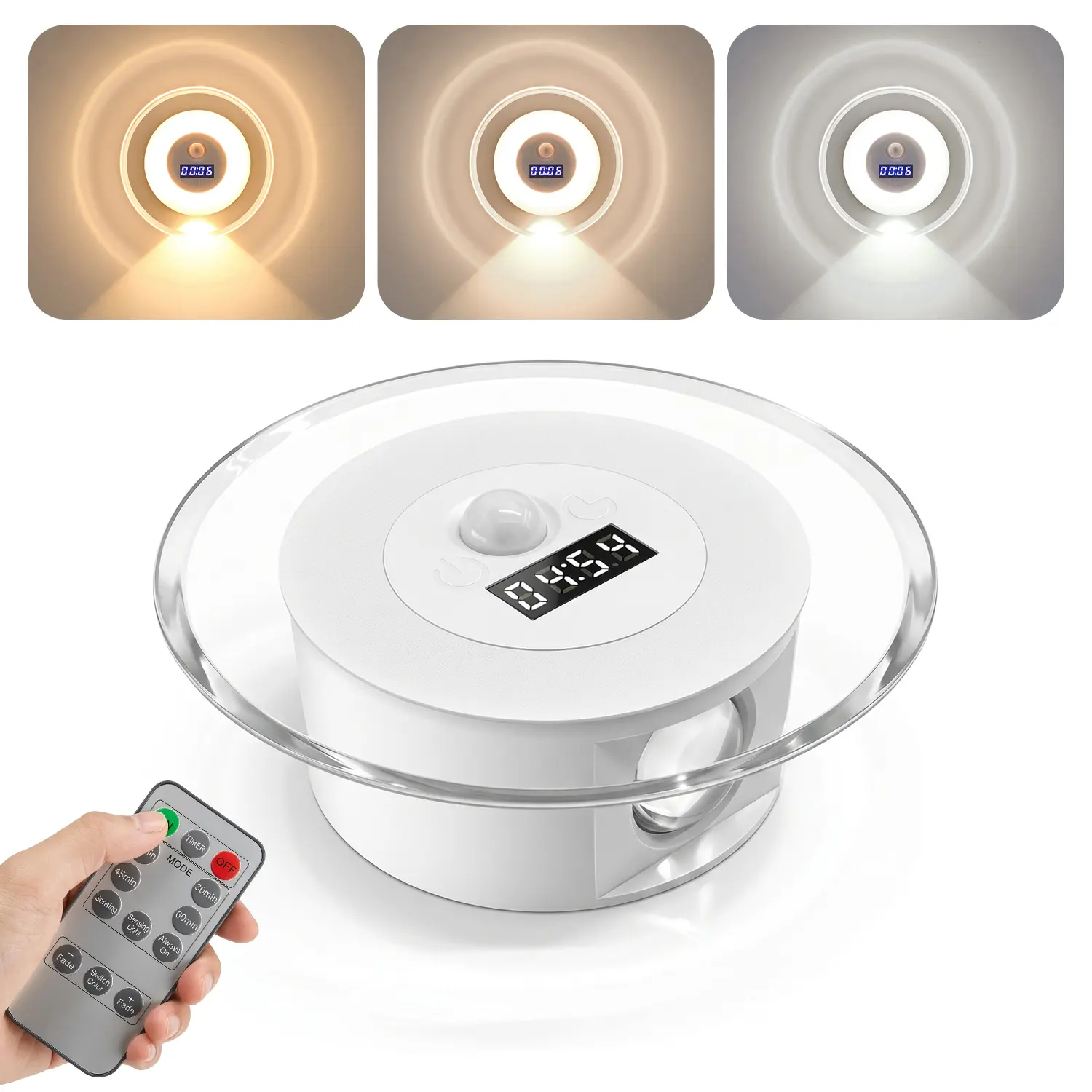 Night Light Clock, Dimmable+3 Light Colors, Small Clock, Rechargeable, Suitable for Interior Decoration, Bedroom, Bathroom, Corridor, Staircase Lighting, Bedroom Clocks for Kids Room
