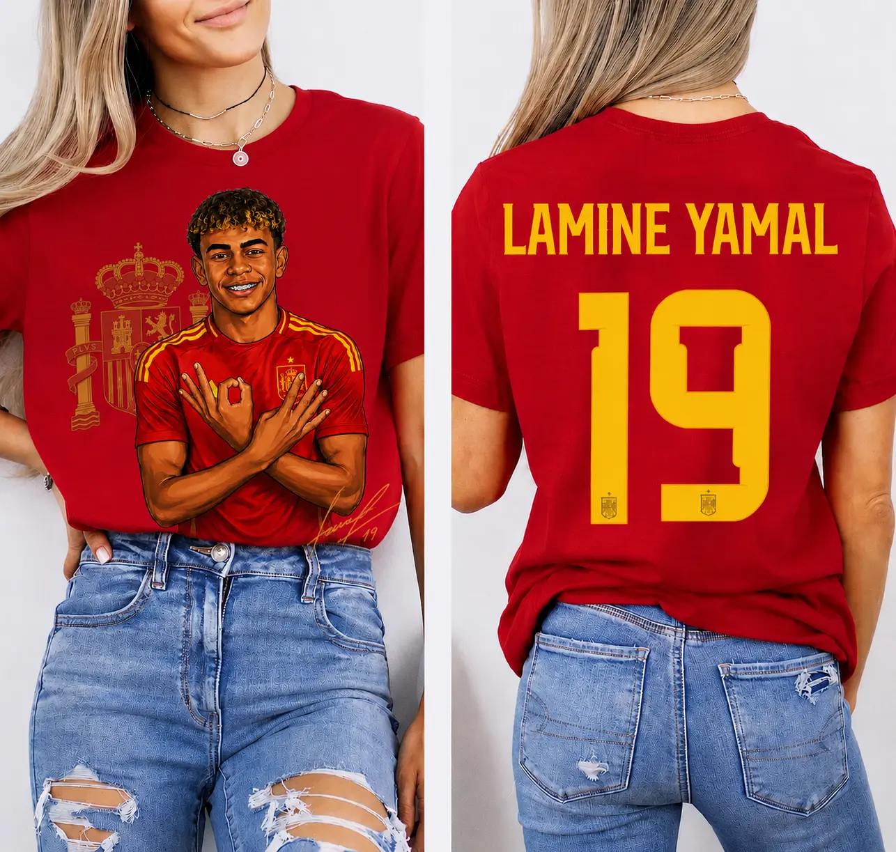 Spain No.19 Soccer Fan Shirt, Lamine Yamal Inspired Graphic Tee, Football Lover T-Shirt, Spain Supporter Gift, Unisex Red Graphic Tee