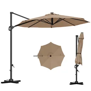 360° Rotating Cantilever Patio Umbrella – 10ft Outdoor Offset Market Sun Shade with Crank Handle, Adjustable Tilt, Heavy-Duty Windproof Waterproof Canopy, Cross Base, Perfect for Garden, Pool, Deck, Backyard & Porch