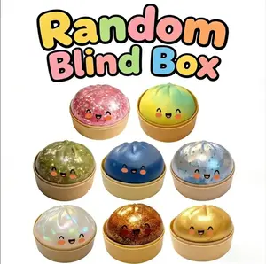 8pcs Blind Box Glitter Dumpling Squishy Toy with Steamer, Kawaii Steamed Bun Squeeze Fidget Toy for Stress Anxiety Relief, Mystery Box Random 1 of 8 Styles, Cute Slow Rising Desk Toy Gift for Kids Adults