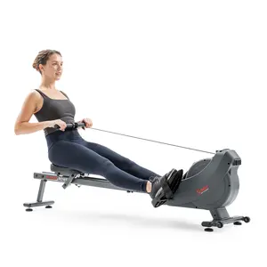SUNNY Dual Rail Magnetic Rowing Machine Rower for Home Gym Fitness Workout Quiet Smooth Full Body Cardio Exercise Equipment with Adjustable Magnetic Resistance LCD Monitor Ergonomic Seat Compact Space Saving Design for Strength Endurance Low Impact Train