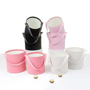 Set of 2, Bucket Shape Velvet Boxes with Eco Leather Handle, Various Colors | W588