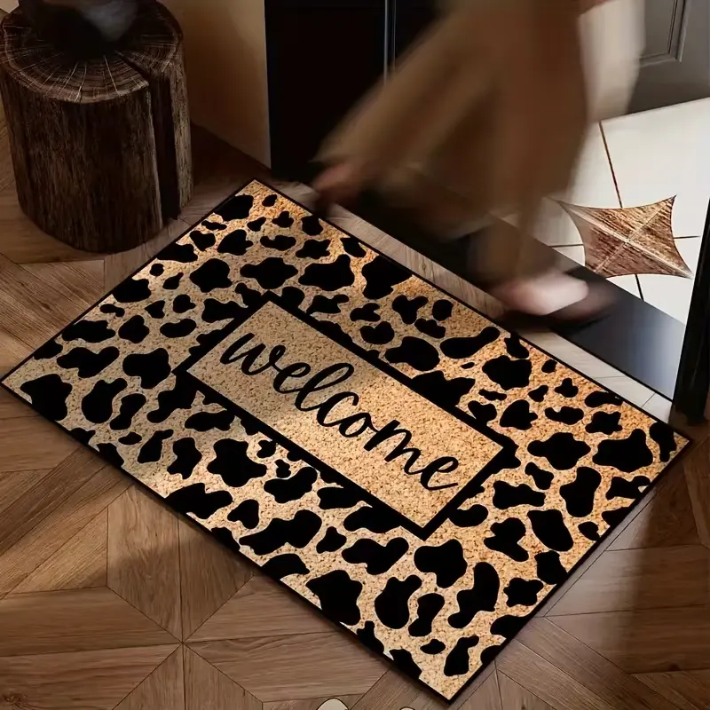 Cowhide Patterned Doormat, Stylish Brown Color, with Silicone Resin Backing for Non-Slip, Entrance Mat, Bathroom Foot Mat, Toilet Anti-Slip Mat, Hallway Doormat, Non-Slip And Machine Washable summerwins