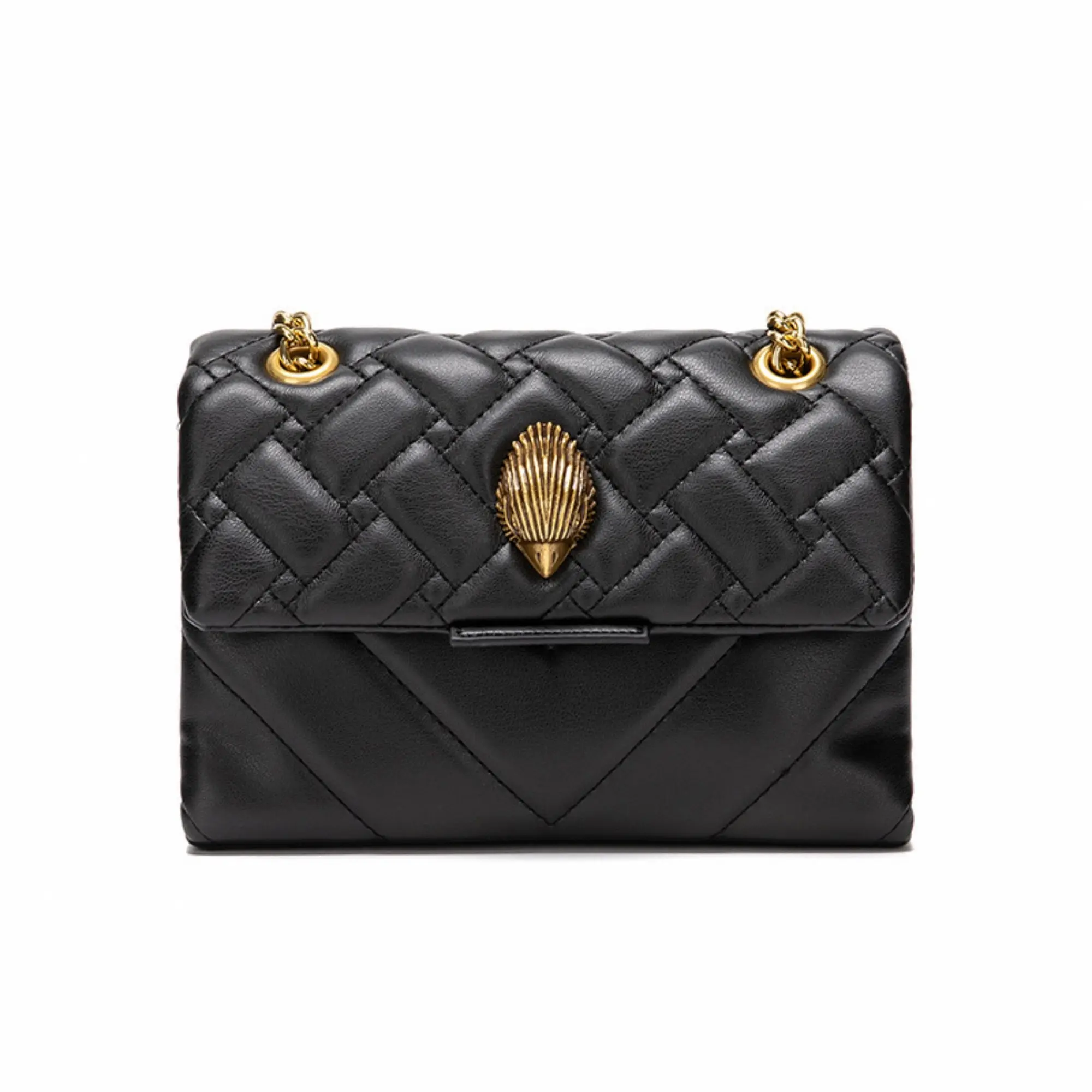 Kurt Geiger London Kensington Quilted Leather Shoulder Bag Classic Black Eagle Head Gold Chain Crossbody Purse Women