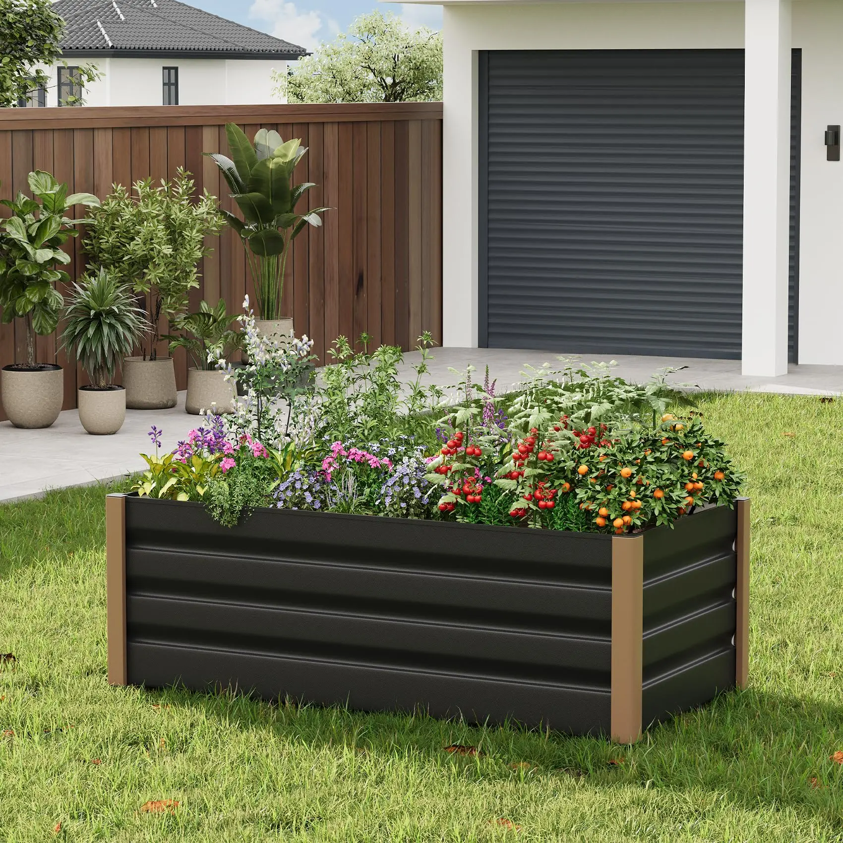 Gray 4x2 Ft Aluminum Raised Garden Bed Kit with Open Bottom, 16" Deep Outdoor Planter Box, Gray - Rust-Proof, Modular Design with Rounded Safety Corners for Patio, Yard & Balcony