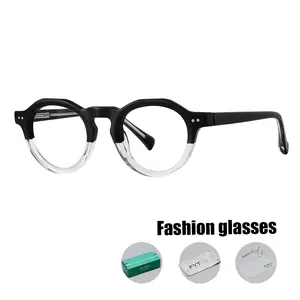 FYTOO 4pc Two-Tone Glasses Set | Black Top Clear Bottom Acetate Frame | Feather-Light Unisex Daily Essential | Perfect Gift for Friends | Trendy FTCO1115-C08HTM&K