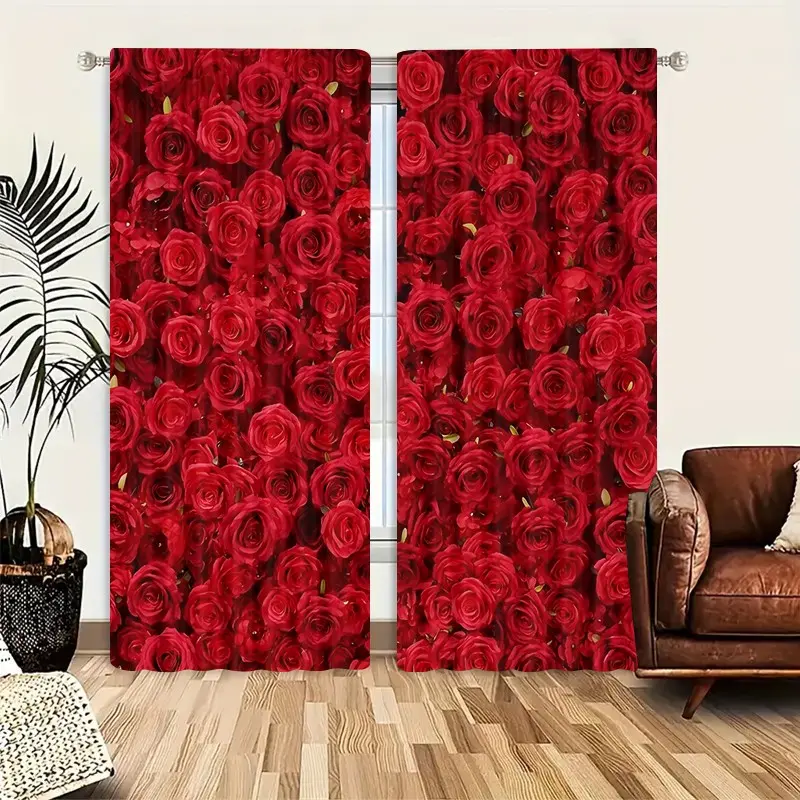 2pcs Creative Pattern Half-Blackout Curtains, Window Curtain, Home Decoration Curtain, Artistic Style, Suitable for Kitchen, Living Room, Bedroom, Bathroom, Game Room