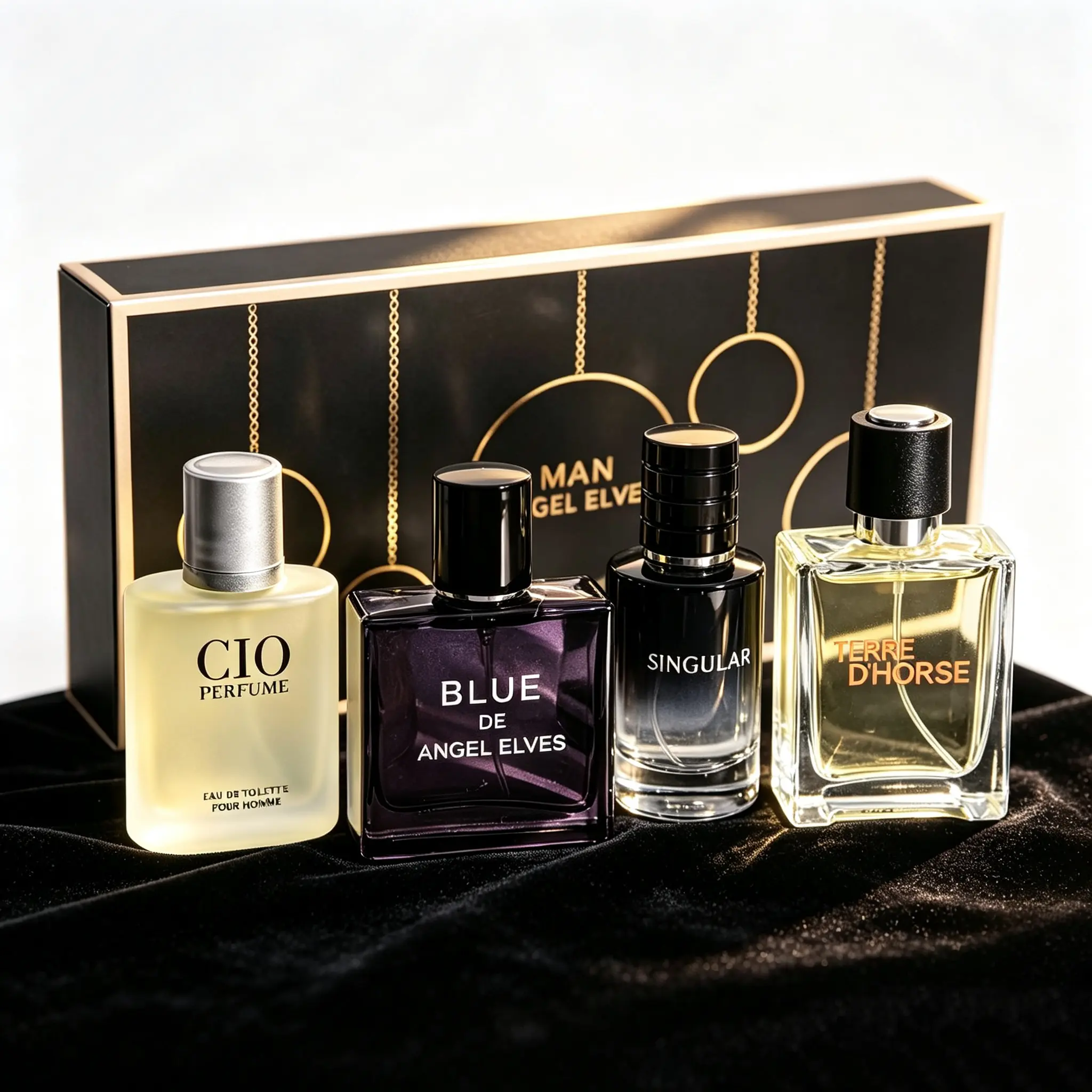ANGEL ELVES Men's Perfume Gift Set, 4 x 30ml Eau de Toilette, Rose, Lavender,  Patchouli, Geranium,  Vetiver, Long-Lasting pheromone Fragrance Collection, Exquisite Gift Box Packaging, Fresh distinct Scent Cologne Kit, Ideal Gift for Men, Men's Perfume