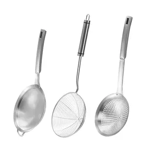 3Pcs Stainless Steel Kitchen Tool Set - Fine Mesh Strainer, Slotted Frying Skimmer Spoon for Cooking