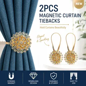 2Pack Magnetic Curtain Tiebacks – Crystal Flower Decor with High Stretchy Wire, Easy Magnetic Closure for Home Office, Silk Drapes, Bedroom tiktokshopspringglowup