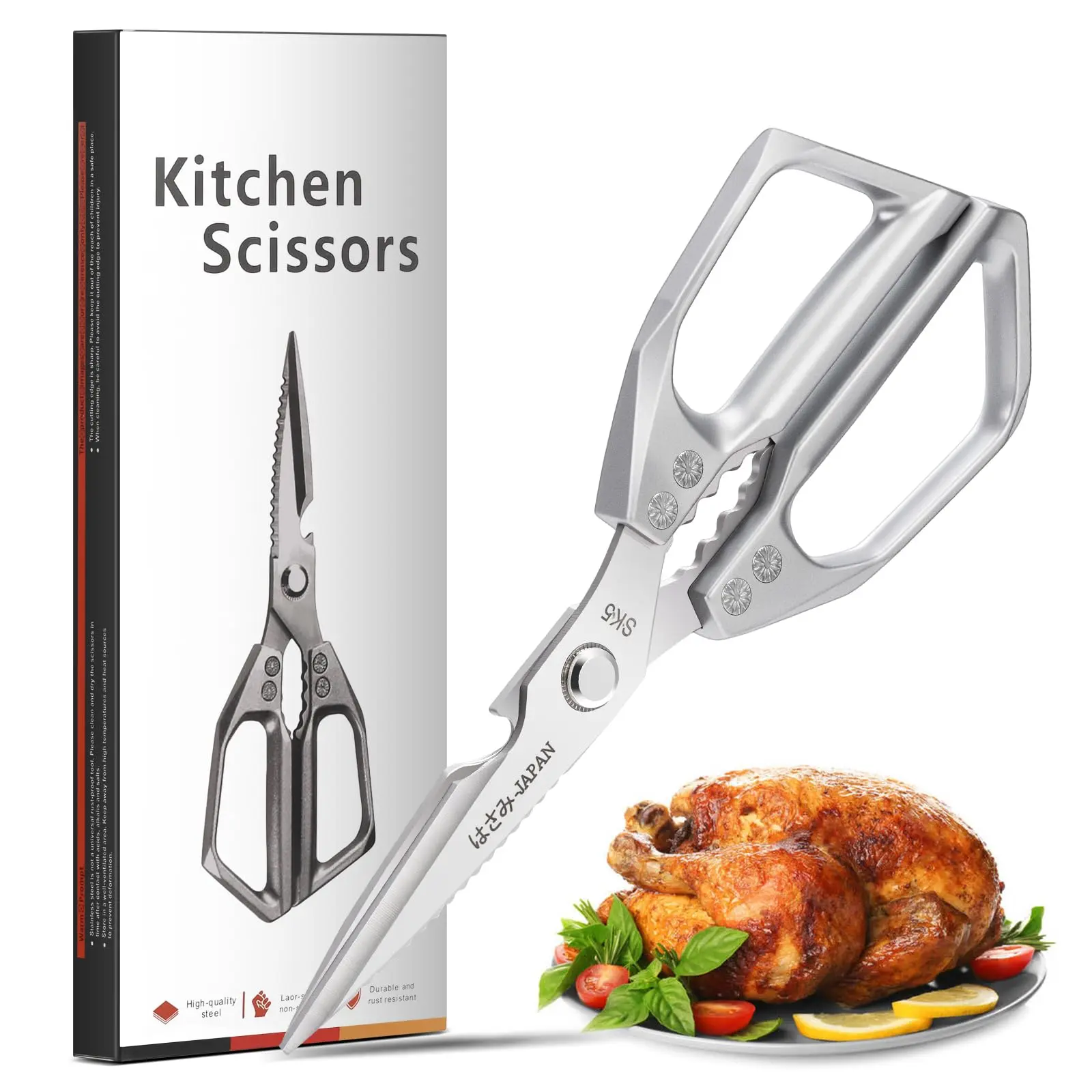 Kitchen Scissors All Purpose - Stainless Steel Kitchen Shear, Sharp Silver Meat Scissors Dishwasher Safe, Heavy Duty Poultry Shears, Japanese Cooking Scissor for Food, Christmas Gifts for Women
