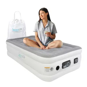 Motorized Multi-Purpose Inflatable Bed - Portable 18" Raised Twin Airbed, ComfortCoil Tech, Built-in Pump, Gray, Motorized Inflatable