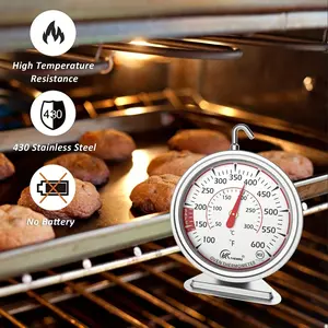 Oven Thermometer with Stainless Steel 2.75 Inch Dial, Temperature Range 100-600°f/50-300°c, 360 Degree Swivel Hook for Easy Use During Baking, Grilling & Cooking