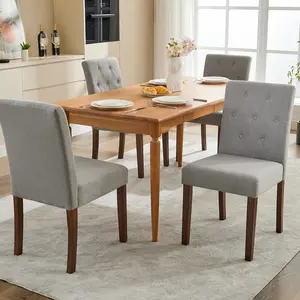 Garvee Upholstered Dining Chairs Set of 4, Button Tufted Parsons Chairs with Wood Legs and Padded Seat, Modern Fabric Side Chairs for Dining Room Kitchen Farmhouse Hotel, Gray