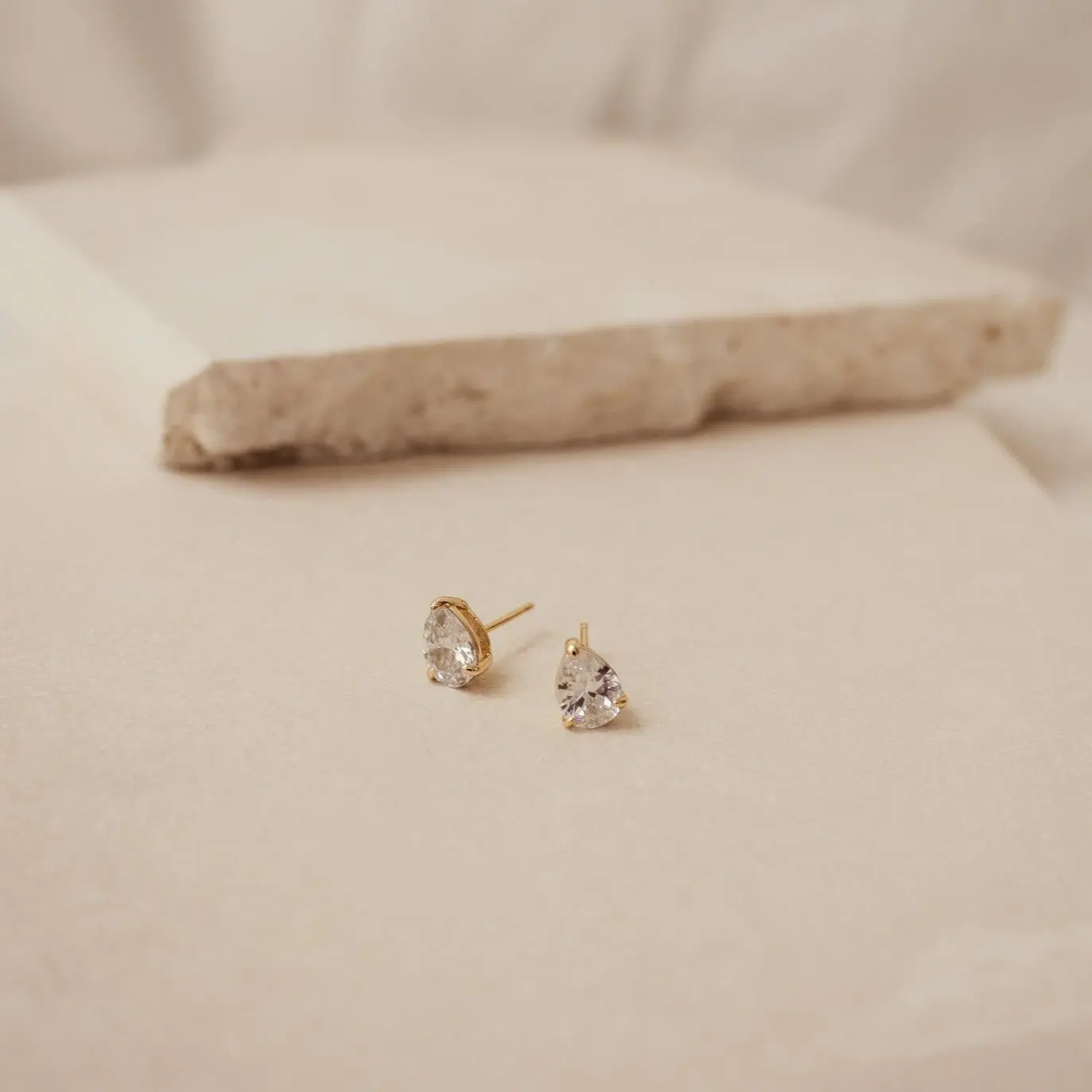 Pear Diamond Studs by Caitlyn Minimalist - Dainty Teardrop Crystal Stud Earrings - Minimalist Wedding Earrings - Gift for Her