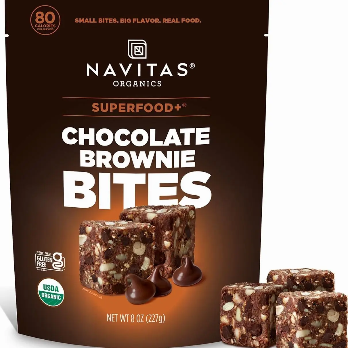 Navitas Organics Chocolate Brownie Superfood+ BITES – Power Snacks – All Natural Plant Based – Clean Energy & Nutrition – USDA Organic, Non GMO, Gluten Free, Kosher, Vegan (8oz. Bag 11 Servings)