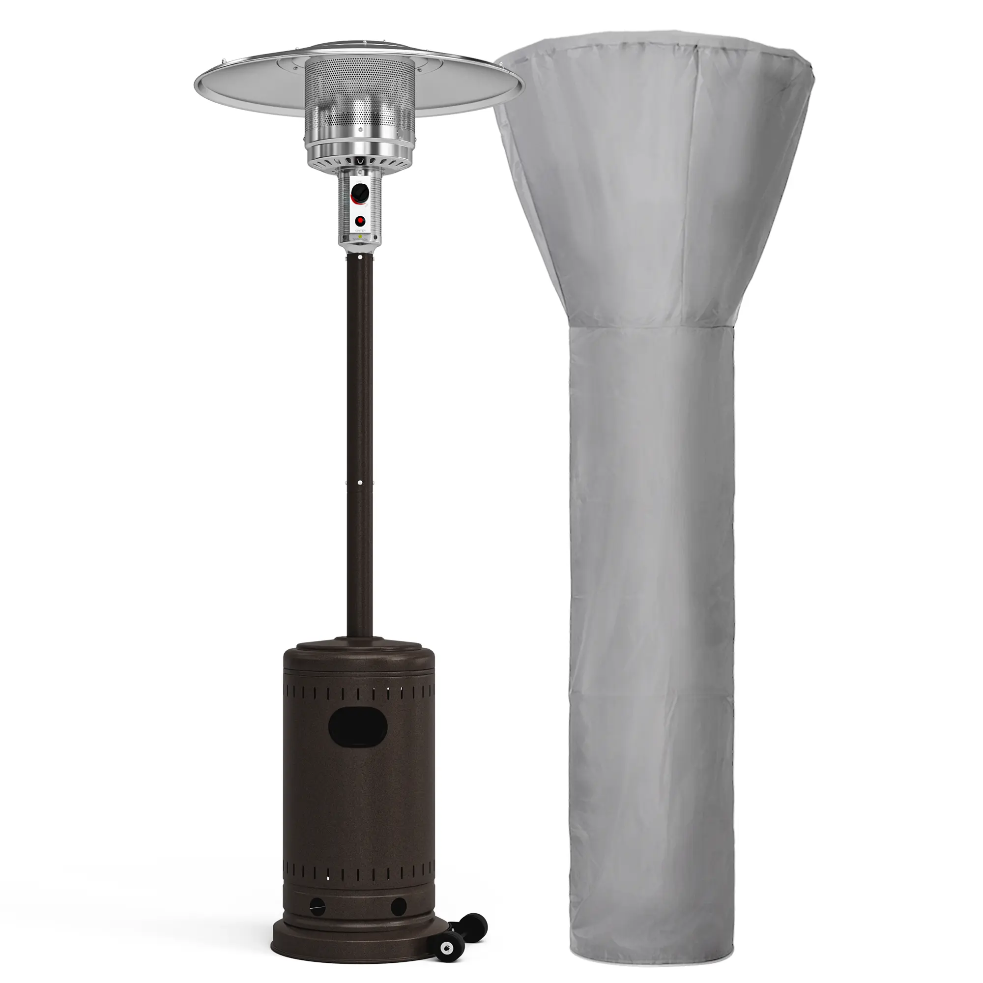 Pamapic Sturdy Safety Outdoor Patio Propane Heater with Cover, 48000 BTU, Wheels, 31.9-inch, High Wind Protection, 20.08ft Max Heat Range for Outdoor Activities, Commercial Use (Assembly Required)
