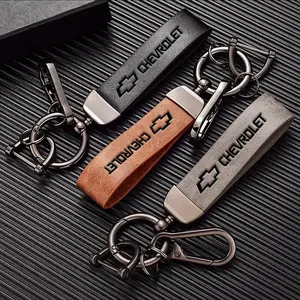 Car Vintage Leather Keychain Ring Auto Emblem Zinc Alloy Chain Key Accessories Stylish Keychain For Chevrolet Corvette Montana TrailBlazer Silverado Traverse Camaro Suburban Equinox Bolt Cruze Malibu Colorado Trax SS Spark Captiva Onix Spin Impala Cobalt