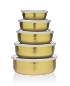 212 MAIN Handmade Hammered Stainless Steel 5-Piece Gold Tableware Storage Bowl Set, Home & Garden Organizing Bowls