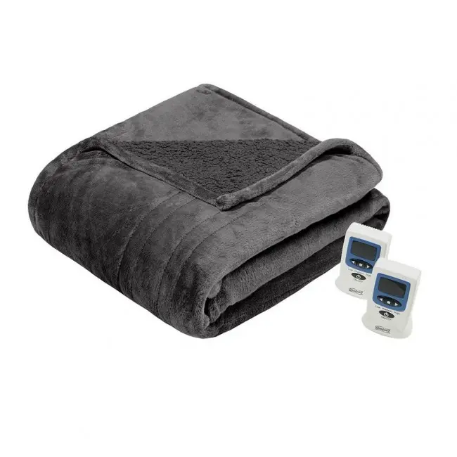 Beautyrest BR54-0419 King Size Heated Microlight Fabric to Berber Blanket - 100x90 in, Grey, Cozy Warmth, Heat Control for Home Bedroom