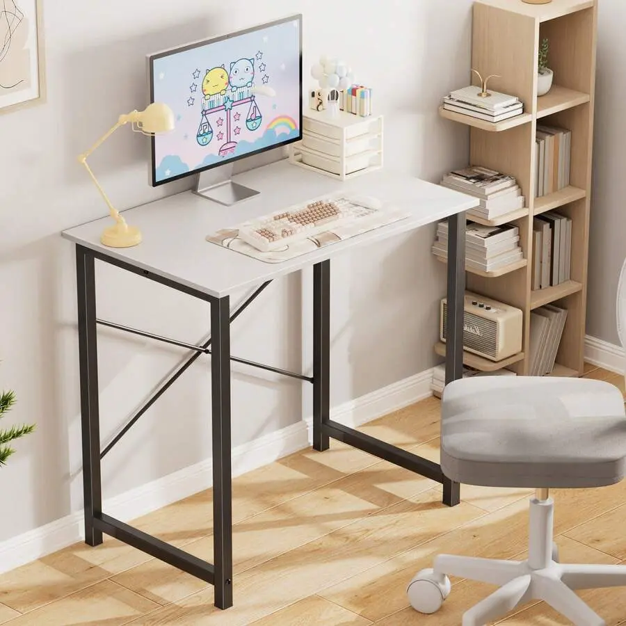OLIXIS 32 In Small Computer Desk For Home Office, Modern Study Work Table Simple Style For Bedroom, Writing Desks With X-Shaped Reinforcement,