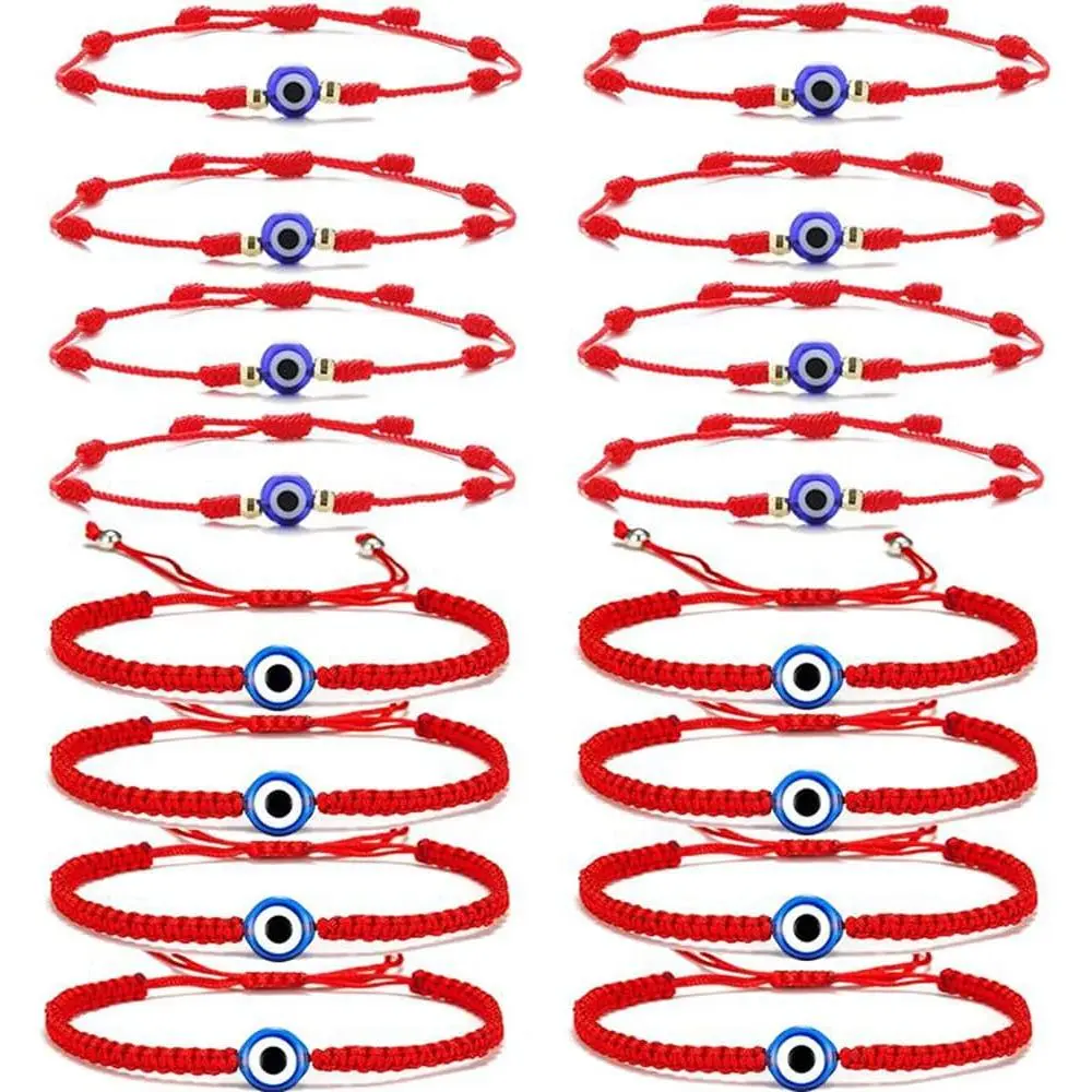 Evil Unisex 16-Set Hand-Woven 7-Knot Adjustable Red Rope Braided Charm Pieces, Handmade Lucky Fortune Protection Bracelets, Fashion Costume Jewelry Accessories, Protection Bracelet, Handmade Bracelet