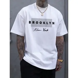 Men's Letter Print Round Neck Tee, Regular Fit Casual Short Sleeve Crew Neck T-Shirt for Summer, Summer Outfits 2026, Fashion Men's Top for Daily Wear