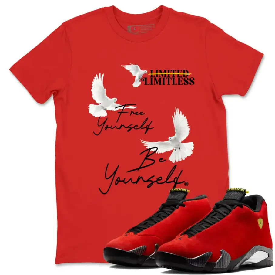 Free Yourself Be Yourself Unisex Graphic T-Shirts To Match Sneakers 14s Challenge Red, Jordans 14 Challenge Red Outfit, Trending Shirts, Top Tshirt
