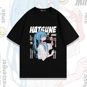 Unisex Hatsune Miku Vocaloid 100% Cotton T-Shirt | Oversized Crewneck Graphic Tee with Casual Anime Art, Japanese Streetwear for Teens & Adult Otaku