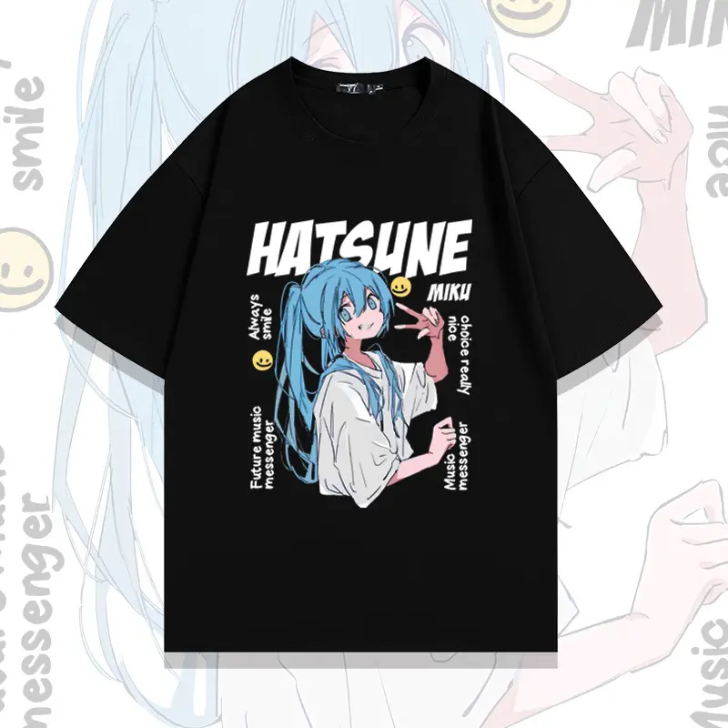 Unisex Vocaloid Anime Graphic T-Shirt, Comfortable 100% Cotton Short Sleeve Top, Oversized Japanese Streetwear Crewneck for Otaku & Everyday Wear, Shortsleeve, Round Neck, Tshirt, Style, Miku Hatsune Art Men's Short-Sleeve T-Shirts, Casual
