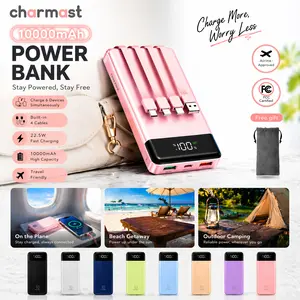 Charmast 10000mAh Slim Portable Charger with Built-in Cables – 6 Outputs & 3 Inputs, 3A Fast Charging Power Bank for iPhone, Android Phones, Tablets, and More Electronic Smartphone Chargeable
