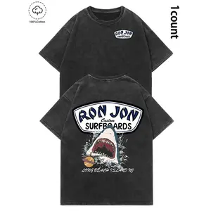 Unisex Ron Jon Surfboards Shark Graphic  Tee | 100% Cotton Premium Cotton Oversized Relaxed Fit Shirt | Y2K Casual Streetwear & Retro Beach Surf Aesthetic Top | Summer Vacation Gift Mens Clothing