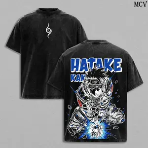 BelleHeaven  Kakashi Hatake Washed Vintage T-Shirt Menswear Heavy Cotton Top, Naruto Anime Manga Sharingan Copy Ninja Double Printed Graphic Tee, Unisex Oversize Hoodie Sweatshirt, Gift for Anime Fans