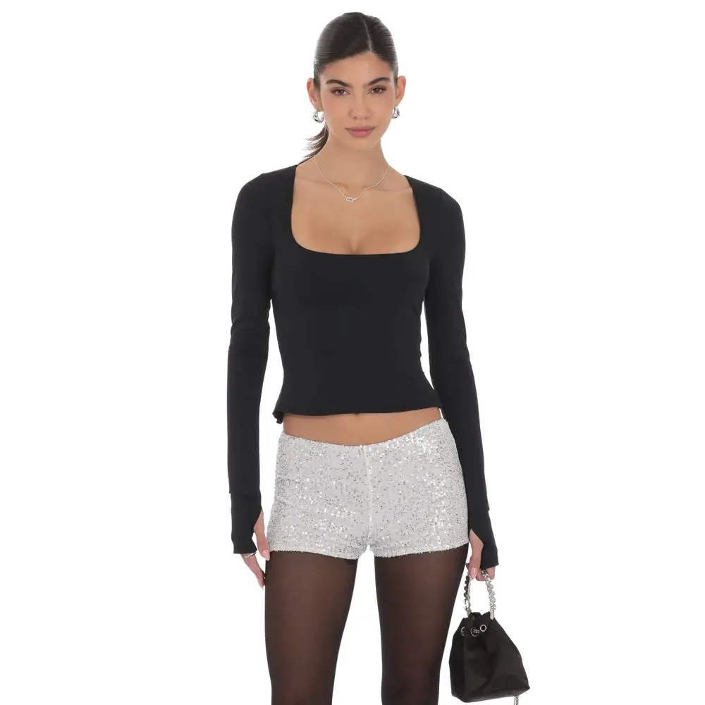 Sequin Mini Shorts in Silver