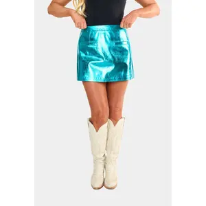 Chelsea Vegan Leather Skort - Turquoise
